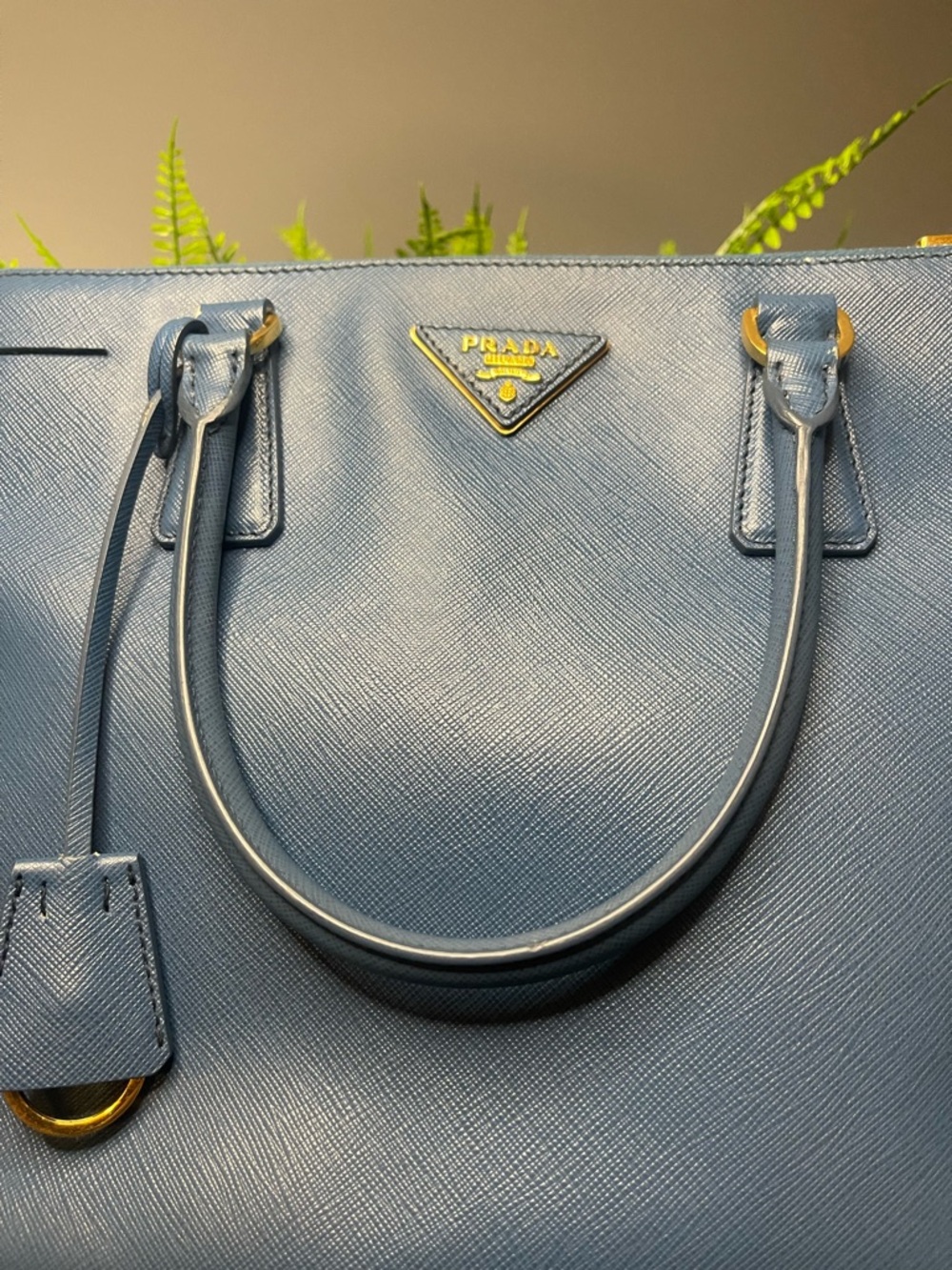 Prada Slate Blue Saffiano Leather Satchel with Gold Hardware - Picture 12 of 12